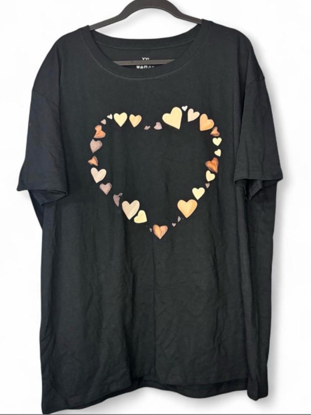YMI Black Short-Sleeve Tee with Peach Heart Graphic